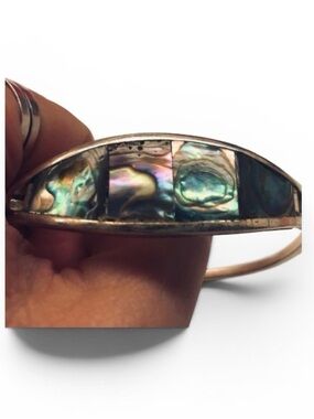 Abalone bracelet silver color bangle hologram boho gypsy glam festival rave cute
